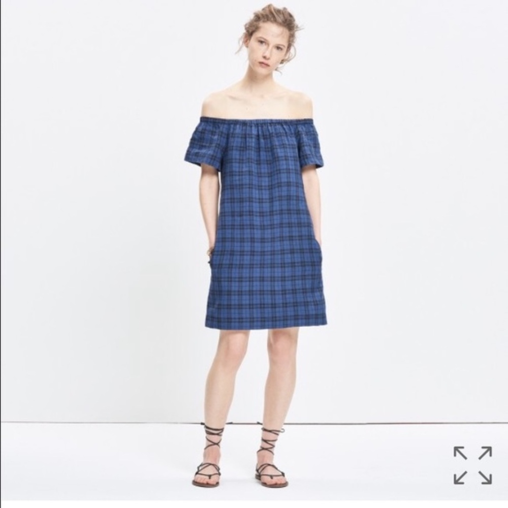 Madewell Buffalo Plaid Off Shoulder Shirt Dress